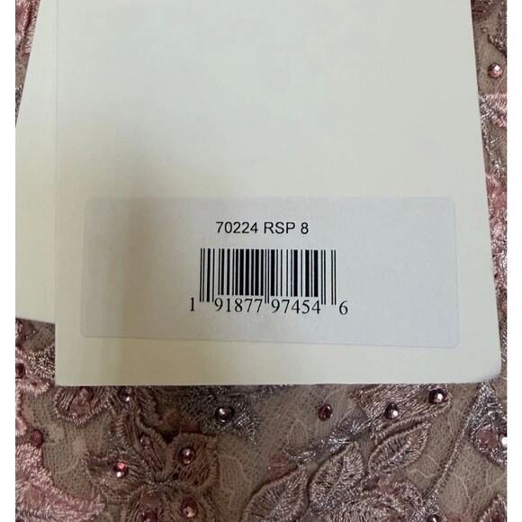 Mac Duggal 70224 Floral Applique Illusion Gown Long Sleeve Rose Pink Size 8 NWT - Picture 14 of 16